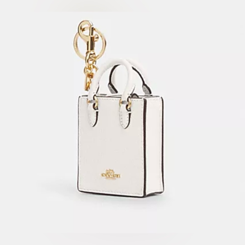 Coach  new north south white  chalk leather mini tote bag charm / key ring
